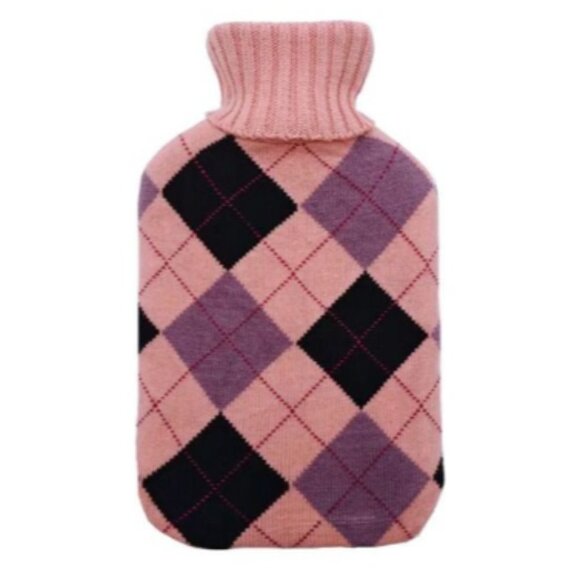 Pink Checkered Knit Cover for Rubber Hot Water Pouches - Picture 1 of 9
